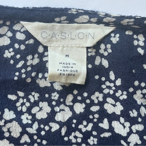 Caslon Blouse V Neck Floral Peasant Top Boho Tassle Long Sleeve Shirt  Blue Sz M - Picture 3 of 12